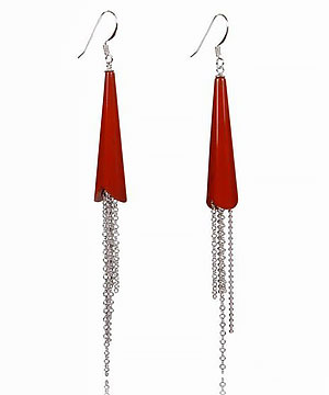 Red Jasper Carved Crystal Earrings with Sterling Silver