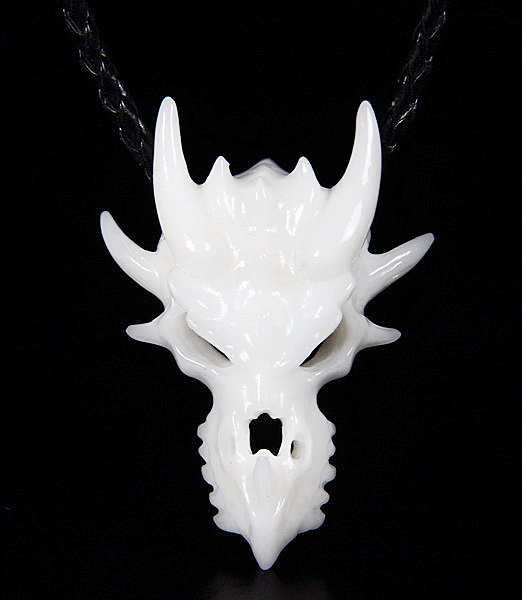 2.0" White Jade Carved Crystal Dragon Skull Pendant, Crystal Healing