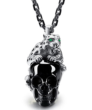 Awesome 1.3" Black Obsidian & 925 Sterling Silver leopard Carved Crystal Pendant, Realistic, Crystal Healing