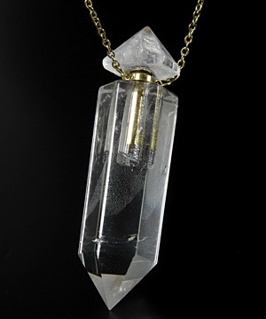2.9" Quartz Rock Crystal Carved Crystal Perfume bottle Pendant, Crystal Healing
