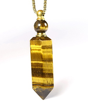 2.4" Gold Tiger's Eye Carved Crystal Perfume bottle Pendant, Crystal Healing