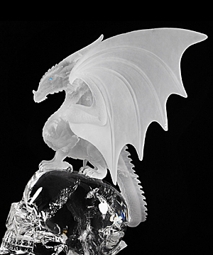 RIKOO MASTERPIECE! 14.8" Quartz Rock Crystal Carved Dragon & Mitchell-Hedges Sculpture Crystal Skull Replica