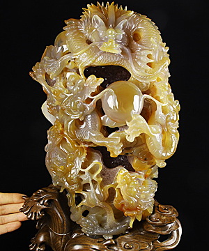 Awesome 13" Agate Amethyst Geode Carved Crystal Dragon Sculpture, Crystal Healing
