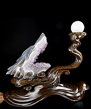 Awesome 13.8" Agate Amethyst Geode Carved Crystal Wolf Sculpture, Crystal Healing