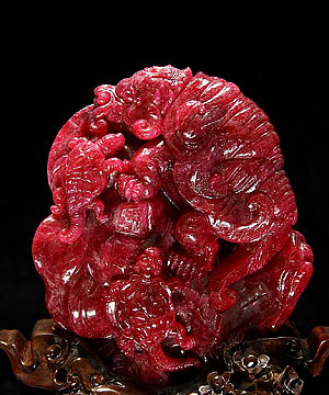 Stunning Gemstone Huge 4.7" Ruby Carved Crystal Turtles Sculpture