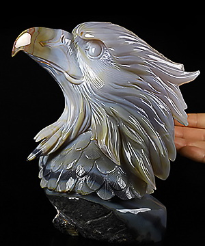 6.9" Agate Geode Carved Crystal Eagle Sculpture, Realistic, Crystal Healing