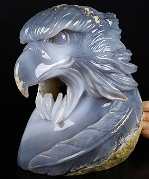 AMAZING 6.9" Agate Geode Carved Crystal Eagle Sculpture, Realistic, Crystal Healing